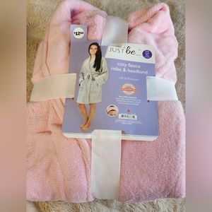 Pink plush Spa Length Robe W/ Headband.